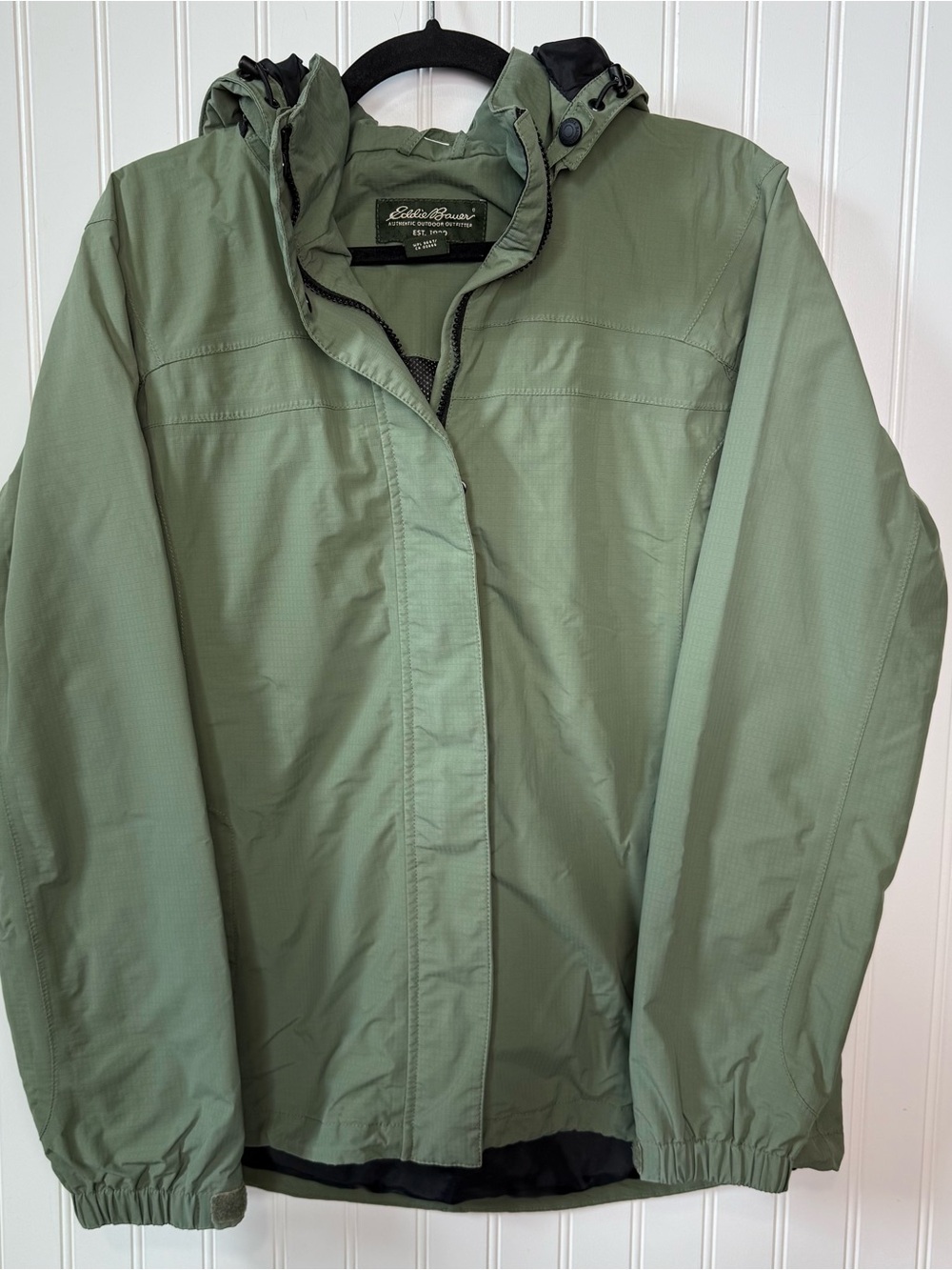 Eddie Bauer WeatherEdge Green Hooded Rain Jacket (M) Lightweight Trail Coat